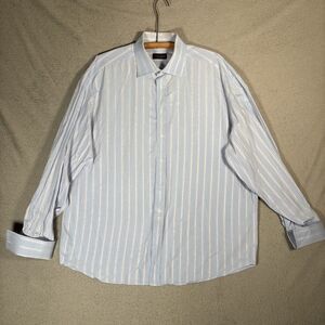 Canali Men’s Dress Shirt Size 46-18‎ Blue Stripe Italy Cotton Minimalist Basic